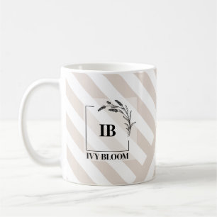 Mug Monogramme de rayures ivoire beige