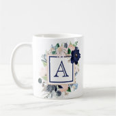 Mug Monogramme de rose florale bleue (Gauche)