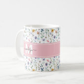 Mug Monogramme de script botanique floral élégant (Devant gauche)