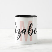 Mug Monogramme de script de la main rose noire simple (Centre)