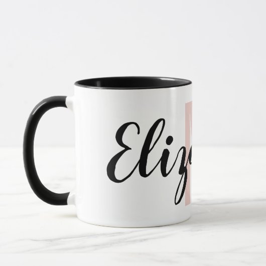 Mug Monogramme de script de la main rose noire simple (Gauche)