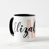 Mug Monogramme de script de la main rose noire simple (Devant gauche)