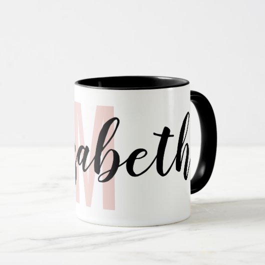 Mug Monogramme de script de la main rose noire simple (Devant droit)