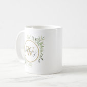 Mug Monogramme de script de verdure dorée personnalisé (Devant gauche)