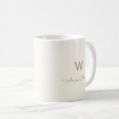 Mug Monogramme de script d'or ivoire moderne (Devant droit)