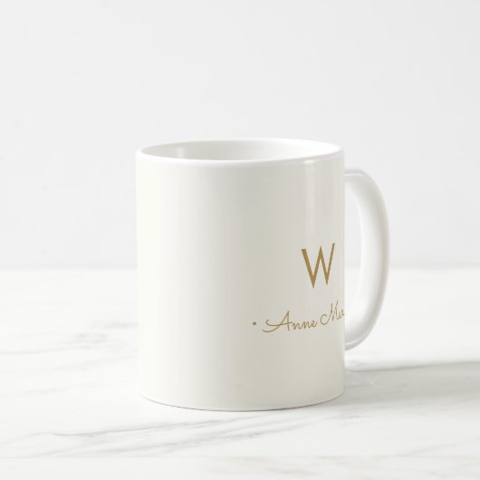 Mug Monogramme de script d'or ivoire moderne (Devant droit)