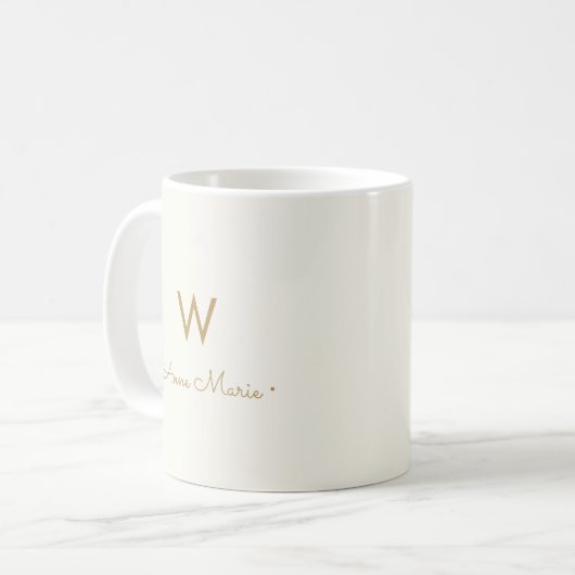 Mug Monogramme de script d'or ivoire moderne (Devant gauche)