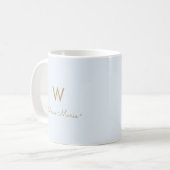 Mug Monogramme de script en or bleu clair moderne (Devant gauche)