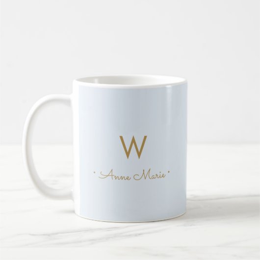 Mug Monogramme de script en or bleu clair moderne (Gauche)