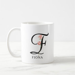 Mug Monogramme de script floral personnalisé Demoisell