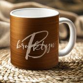 Mug Monogramme de script métallique brossé orange brûl