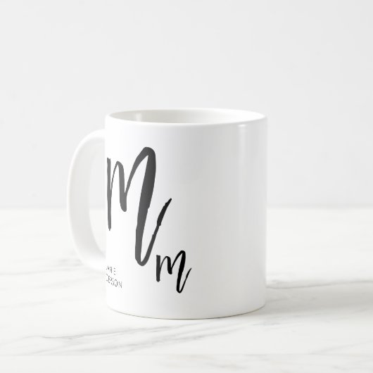 Mug Monogramme de script noir et blanc (Devant gauche)