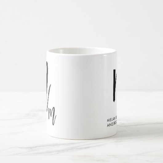 Mug Monogramme de script noir et blanc (Centre)