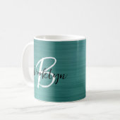 Mug Monogramme de script noir et blanc en métal brossé (Devant gauche)