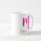 Mug Monogramme de script noir et rose (Devant droit)