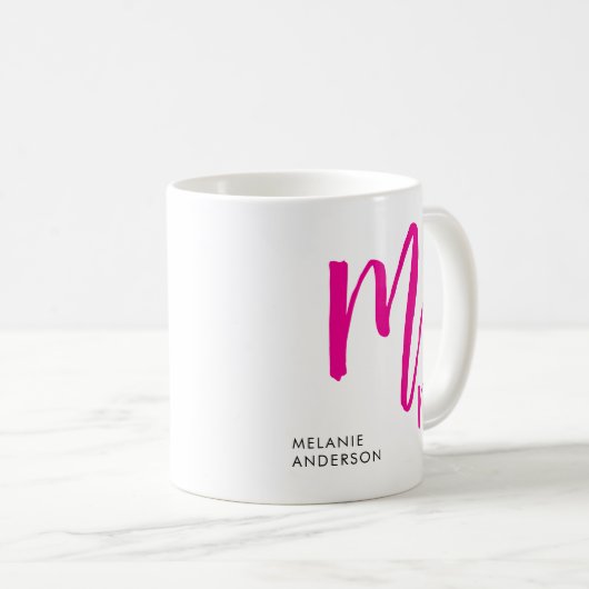 Mug Monogramme de script noir et rose (Devant droit)