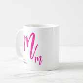 Mug Monogramme de script noir et rose (Devant gauche)