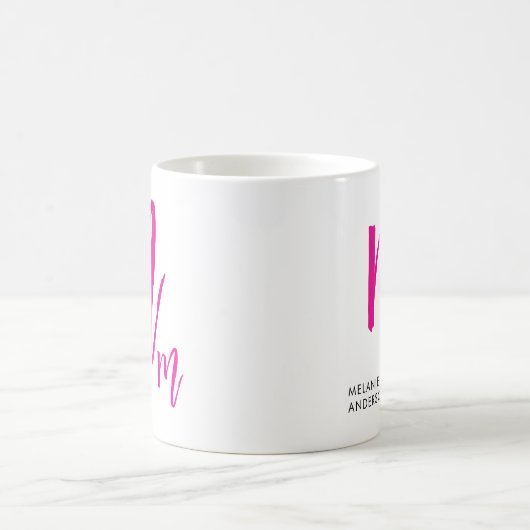 Mug Monogramme de script noir et rose (Centre)