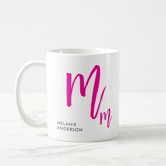 Mug Monogramme de script noir et rose (Gauche)
