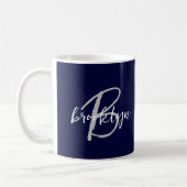 Mug Monogramme de script tendance bleu marine gris bla (Gauche)
