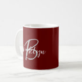 Mug Monogramme de script tendance Bordeaux gris blanc (Devant gauche)