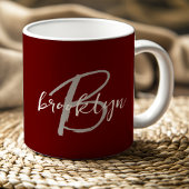 Mug Monogramme de script tendance Bourgogne Gris Blanc