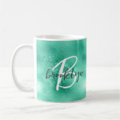 Mug Monogramme de script tendance Glam Mint Green (Gauche)