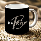 Mug Monogramme de script tendance noir blanc gris
