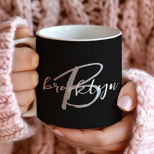 Mug Monogramme de script tendance noir blanc gris