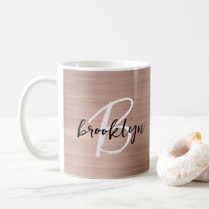 Mug Monogramme de style métallisé or rose brossé 