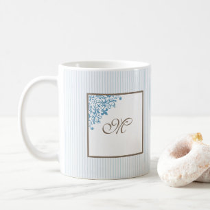 Mug Monogramme de style script Fleur de Lis à rayure b
