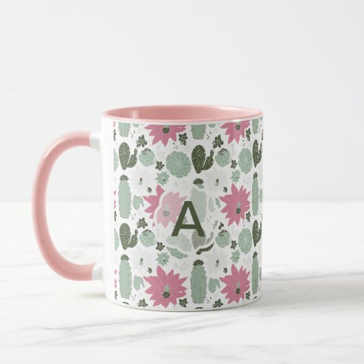 Mug Monogramme de succulents de cactus mignons (Gauche)