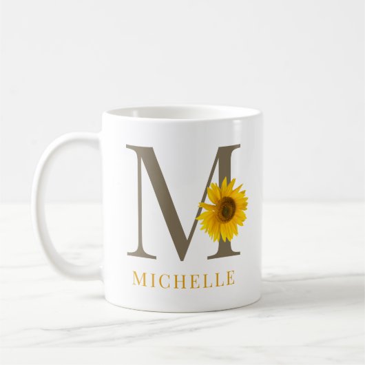 Mug Monogramme de tournesol éditable moderne rustique (Gauche)