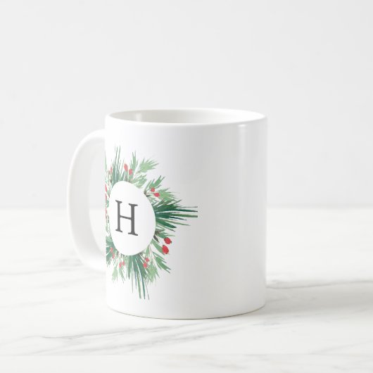 Mug Monogramme de vacances Mistletoe (Devant gauche)