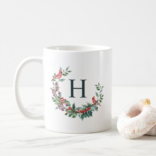 Mug Monogramme de vacances Red Robin Wreath (Avec donut)