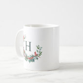Mug Monogramme de vacances Red Robin Wreath (Devant gauche)