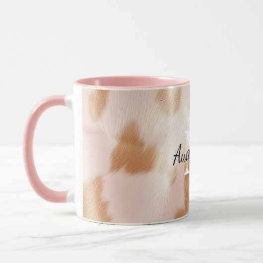 Mug Monogramme de vache blanche rose (Gauche)