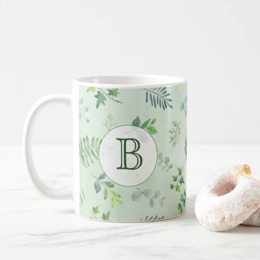 Mug Monogramme de verdure à l'aquarelle (Avec donut)