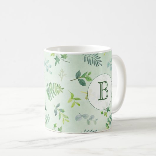 Mug Monogramme de verdure à l'aquarelle (Devant droit)
