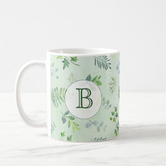 Mug Monogramme de verdure à l'aquarelle (Gauche)