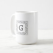 Mug Monogramme de vignes tourbillonnantes carrées (Devant gauche)