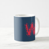 Mug Monogramme déplaisant rouge sur bleu (Devant droit)