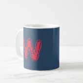 Mug Monogramme déplaisant rouge sur bleu (Devant gauche)