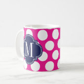 Mug Monogramme des grands Pois de Hot Pink et Navy (Devant gauche)