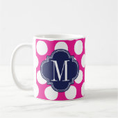 Mug Monogramme des grands Pois de Hot Pink et Navy (Gauche)