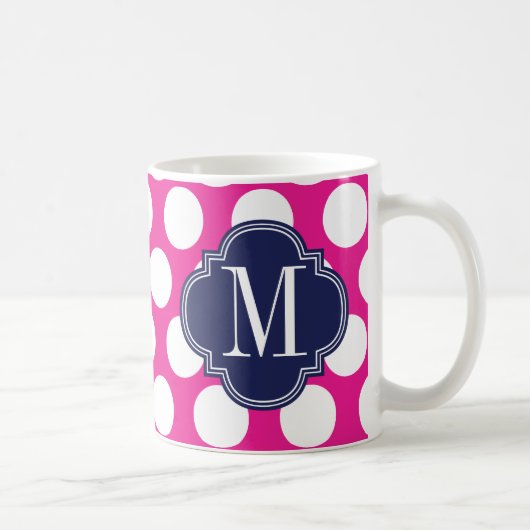 Mug Monogramme des grands Pois de Hot Pink et Navy (Droite)