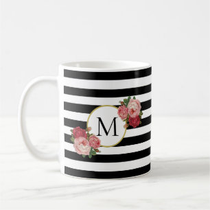 Mug Monogramme des Roses Vintages à rayures blanches 