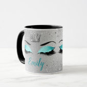 Mug Monogramme des yeux de Parties scintillant turquoi (Devant gauche)