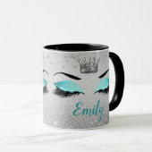 Mug Monogramme des yeux de Parties scintillant turquoi (Devant droit)