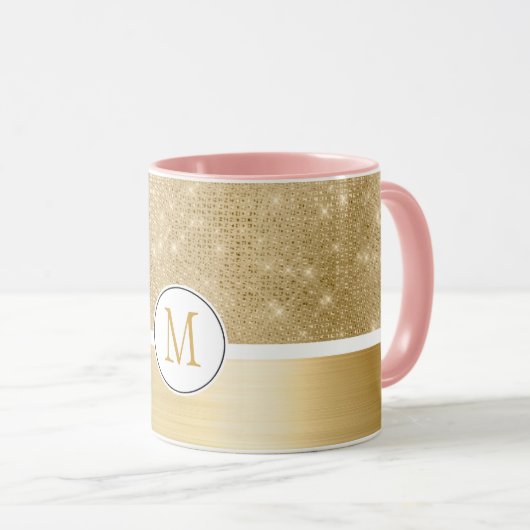 Mug Monogramme d'étincelle dorée (Devant droit)